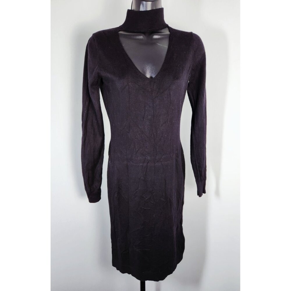 Michael Kors Deep V Turtle Neck Sweater Dress - Black - SZ XS